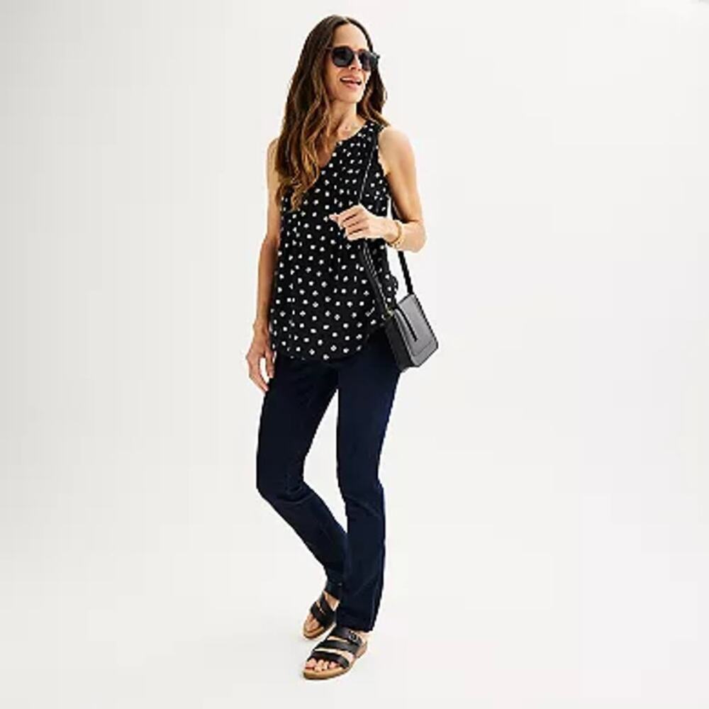 NWT Croft & Barrow Black White Floral Pintuck Sleeveless Top Women's Size PS